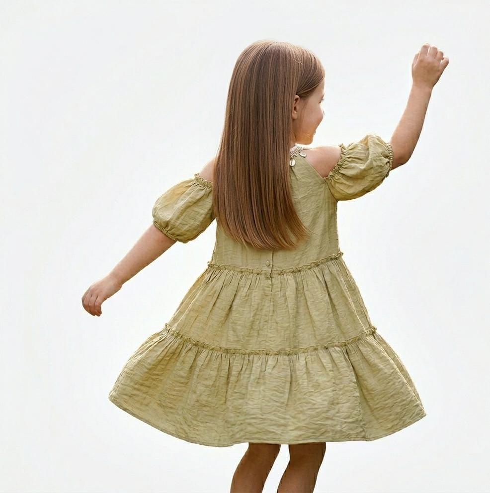 Olive Bloom Tiered Dress