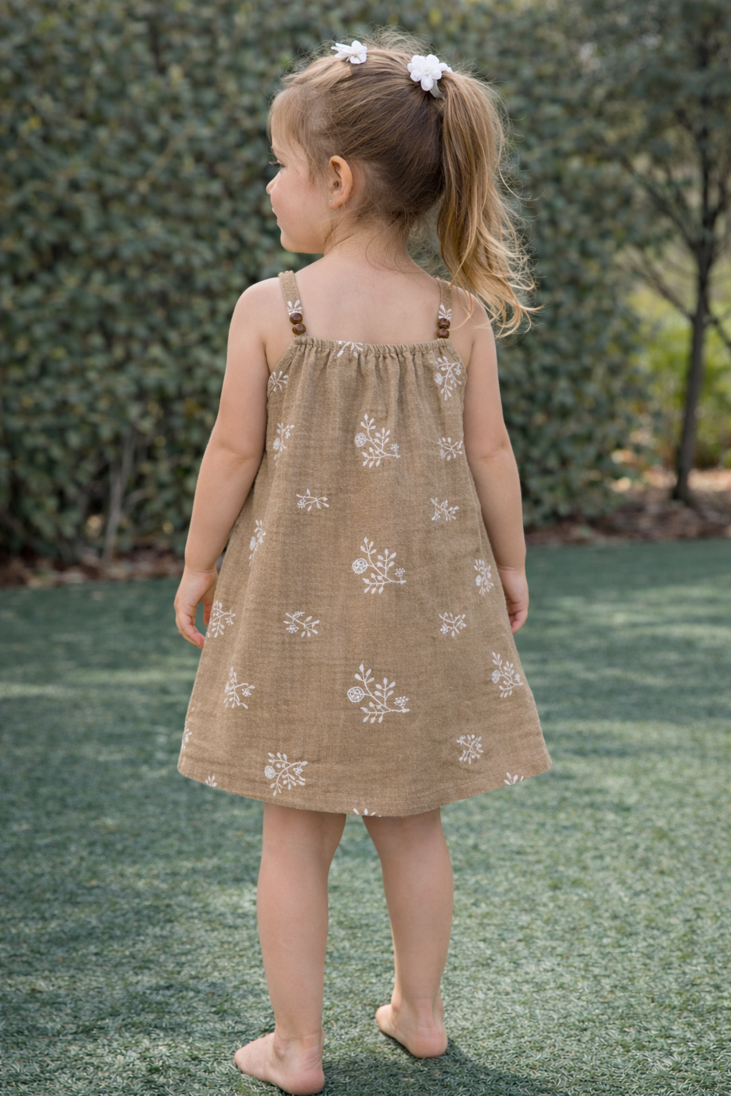 Sunny Meadow Floral Cotton Dress – Beige