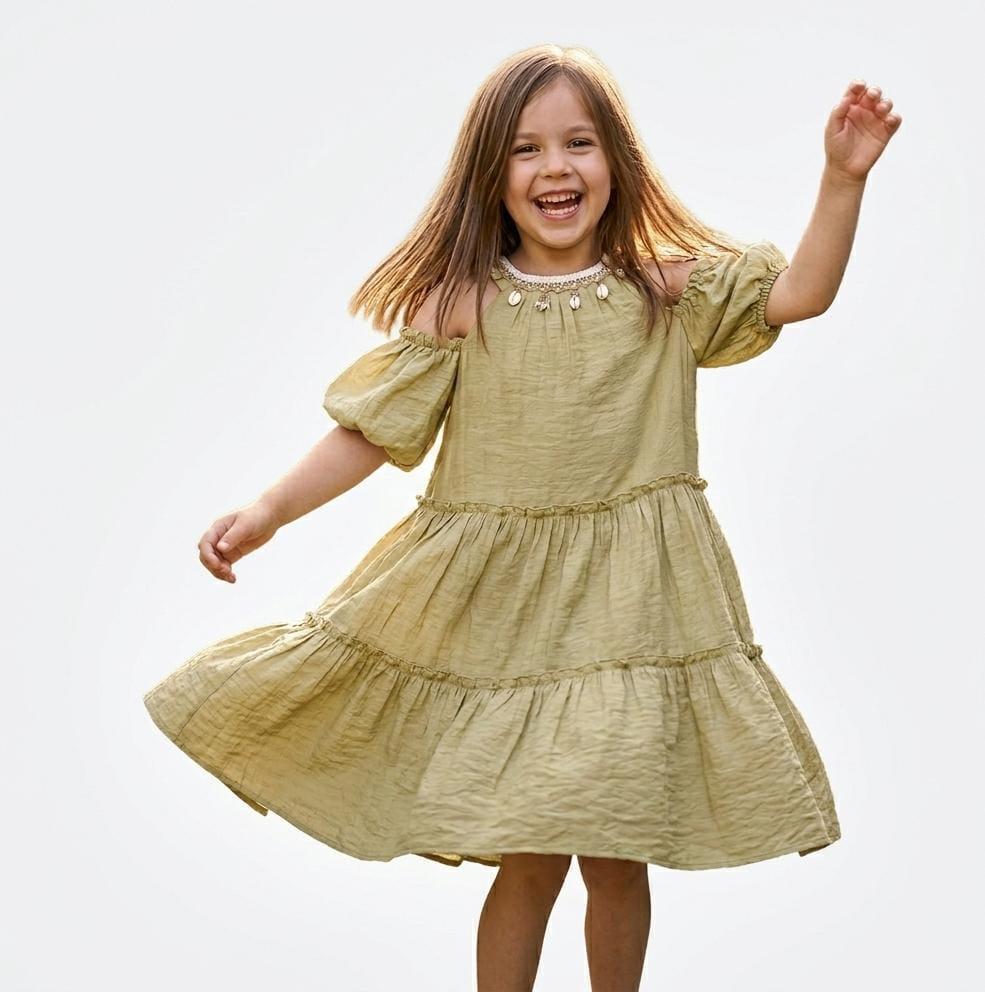 Olive Bloom Tiered Dress