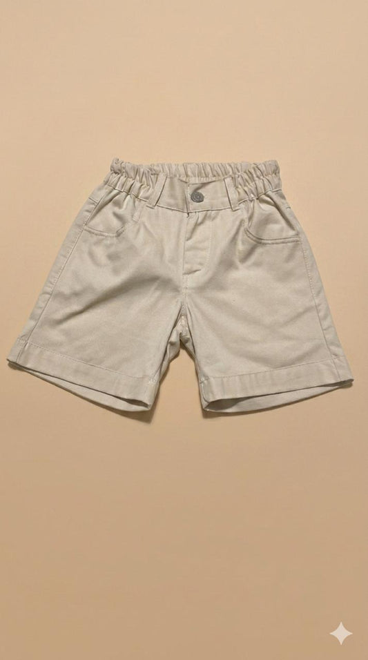 Classic Comfort Elastic Waist Shorts Beige